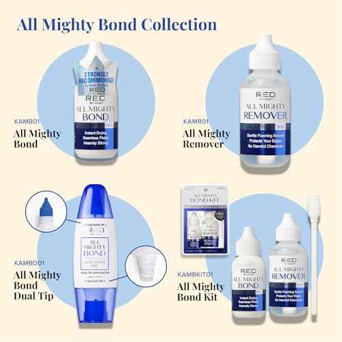 Red by Kiss All Mighty Bond Lace Front Wig Glue, Dual Tip Applicator, Instant Drying, Water Resistant, Strong Hold for Wigs, Frontals, Toupees, Safe for Sensitive Skin
