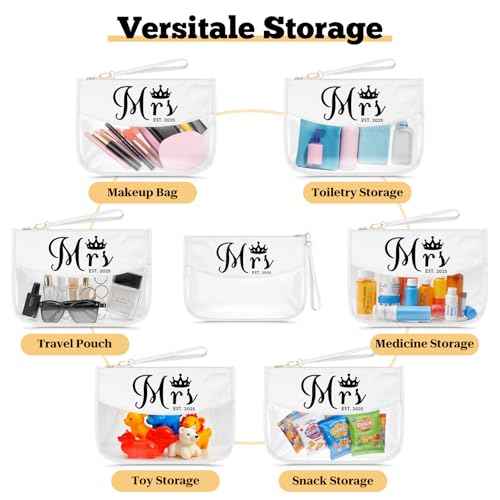 Bridal Shower Gifts Clear Makeup Bag Mrs Wedding Gifts Bachelorette Present for Bride Transparent Cosmetic Bag Bride To Be Present for Her Wife Girlfriend Christmas Engagement Toiletry Pouch