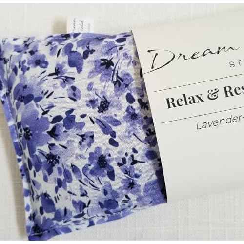 Lavender Eye Pillow with Organic Lavender & Rose Petals, & Essential Oils, Small Heat & Cold Pack, 10" x 4" - Violet Watercolor Floral