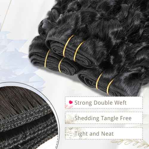 Pixie Curly Bundles Human Hair Water Wave Human Hair Bundles 16 18 20 Inch Kinkycurly Bundles 3c4a Quick Weave Water Wave with Spiral Curly End 100% Raw Virgin Hair Extensions 3pcs Wavy Natural Black