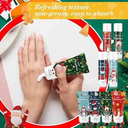 36 Set Christmas Hand Cream Gift Set, Including Moisturizing Hand Lotion, Xmas Lip Balm, Gauze Bags, Thank You Cards Natural Fragrant Bulk Christmas Gifts for Coworkers Employees Stuffers