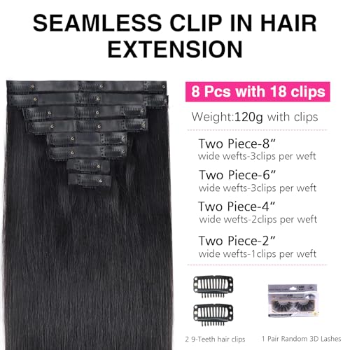Seamless Clip in Hair Extensions Human Hair for Black Women Pu Clip in Hair Extensions 100% Unprocessed Full Head Brazilian Virgin Straight Human Hair Natural Black Color,8/Pcs with 18Clips,1 (20inch)