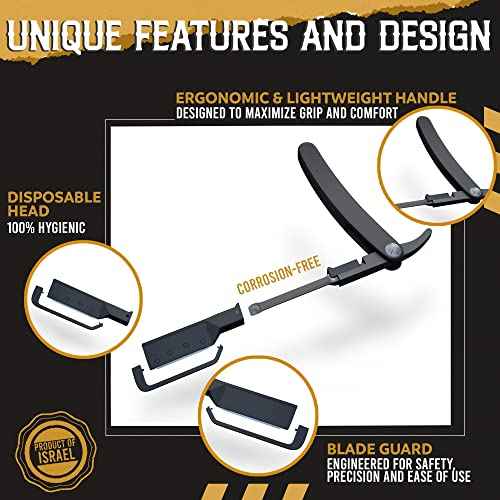 Patented Straight Edge Razors for Men, Close Shaving Razor for Beard with 10+1 Disposable Blade Heads, Easy to Use and Replace Single Edge Razor Blades, Professional and Home Use (Black)