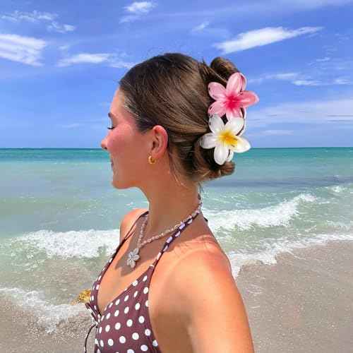 6 Pcs Flower Hair Claw Clips for Women ? Hawaiian Hibiscus Hair Clips for Thick Thin Hair, Cute Beach Hair Accessories