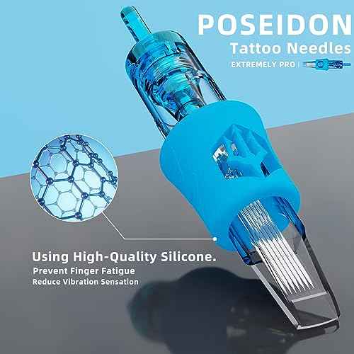 POSEIDON Professional Tattoo Cartridge Needles 50Pcs | #12 Round Liner 1211RL | High-Density Silicone Grip Steel Cartridges | Disposable Needles with Membrane | for All Tattoo Machines