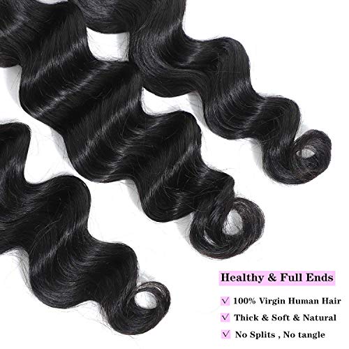 Loose Deep Wave Bundles 100% Unprocessed Peruvian Virgin Human Hair Bundles Loose Wave Bundles Wet and Wavy 3 bundles Human Hair Natural Color Hair Extensions (14"16"18", 3 Bundles)