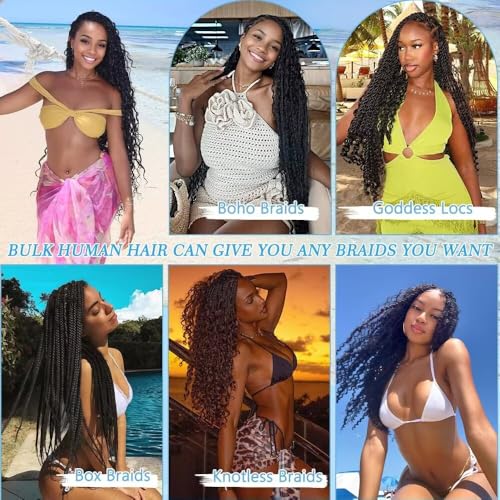 Human Braiding Hair for Boho Braids 150g 20 Inch 6 Bundles/Pack Dark Brown Human Hair Deep Wave Bundles Boho Hair for Braiding 12A Knotless Human Hair Braiding Hair Curly Hair Extensions 2#