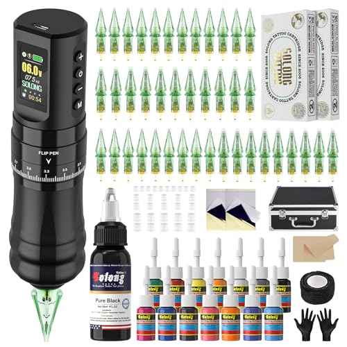 Tattoo Kits Tattoo Machine with 1800mAh LED Display 40PCS Needles and 14 Ink Black