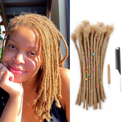 14 Inch Honey Blonde Loc Extensions Human Hair 30 Strands 0.6cm Dreadlock Human Hair Dread Locks Extensions for Men/Women/Kids 27#
