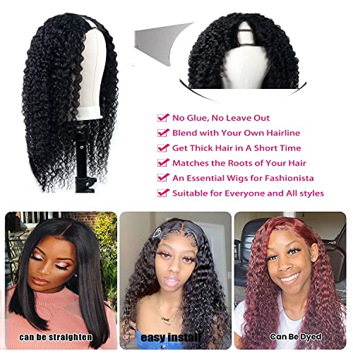 Ainmeys Curly V Part Wigs Brazilian Kinky Curly Human Hair Wigs for Black Women V Shape Wigs No Leave Out Lace Front Wigs Upgrade U Part Wigs Glueless Full Head Clip In Half Wigs(14IN 180% Density)