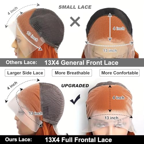 250% Density Ginger Bob Wig Human Hair Real 13x4 Frontal Orange Ginger HD Lace Short Straight Bob Wigs Pre Plucked with Baby Hair Straight Short Wigs For Women 10 Inch