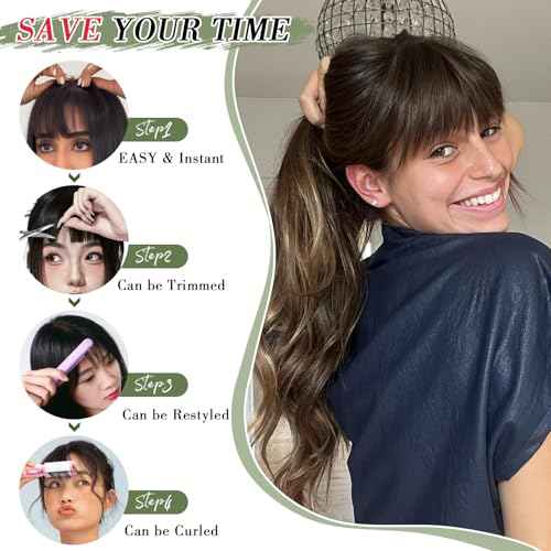 Clip in Bangs for Women - 100% Real Human Hair Wispy Bangs Hair Clip with Temples Hairpieces Fake Bangs for Daily Wear (Dark Brown, Wispy Bangs)