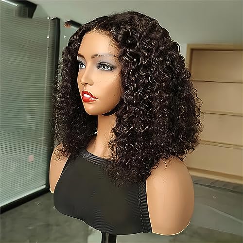 ISEE Wear and Go Glueless Wigs Bob Wigs Human Hair Pre Plucked Water Wave Lace Front Wigs Human Hair Upgraded No Glue Transparent Lace Closure Wigs Human Hair for Women Natural Black 10 Inch