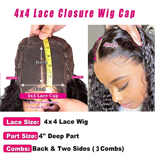Deep Wave Lace Front Wigs Human Hair 4x4 Hd Lace Closure Wigs for Black Women 24 inch Glueless Deep Curly Wet and Wavy Wig Pre Plucked Bleach Knots with Baby Hair Natural Color