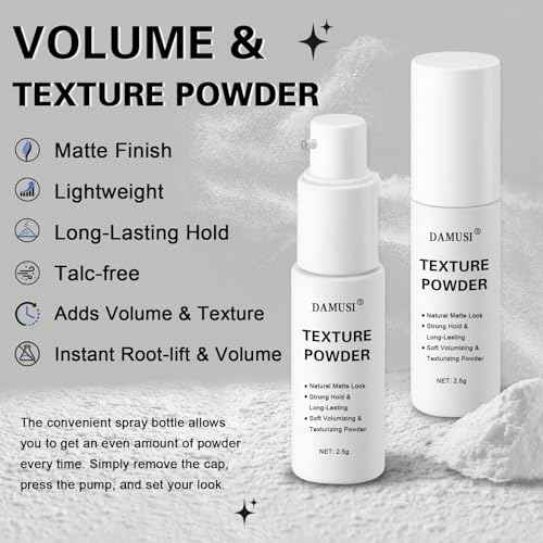DAMUSI Hair Texture Powder Spray - Lightweight Volumizing and Texturizing Powder for Men & Women, Matte Finish Natural Look Mattifying Hair Volume Styling powder All-Day Hold