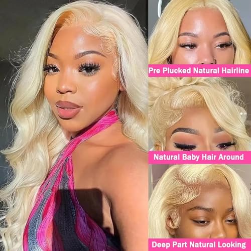 20 Inch 613 13x6 Lace Front Wig Human Hair, Blonde Wig Human Hair 13x6 Body Wave, 200% Density Daily Wear Pre-Plucked Bleached Wigs for Women