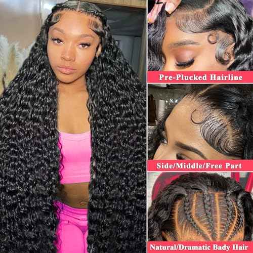 13x6 Deep Wave Lace Front Wigs Human Hair for Women HD Transparent Deep Curly Lace Frontal Wigs Human Hair Pre Plucked Natural color£¨12 Inch)