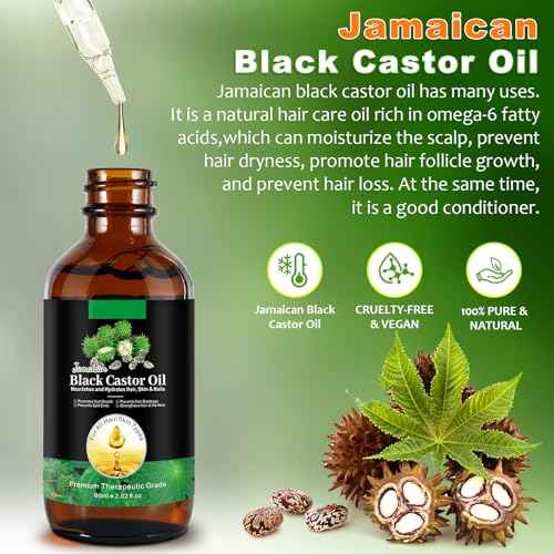 Jamaican Black Castor Oil Cold Pressed,Castor Oil in A Glass Bottle with Glass Dropper, Eyelash&Eyebrow Brushes,Hexane Free for Fuller Thicker Hair, Eyelashes,Moisturizes Skin