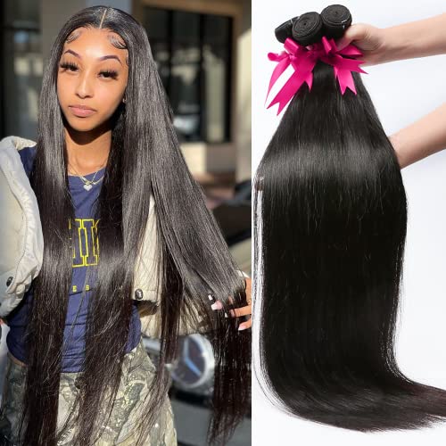 12A Straight Bundles Human Hair (18 16 14 Inches) 100% Unprocessed Brazilian Virgin Straight Weave Human Hair Bundles Natural Color Hair Extensions