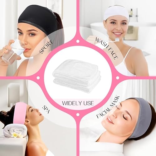 80 Pack Adjustable Spa Headband for Women Non-Slip Facial Hair Wrap (WH&BK&GY&PK, 80)