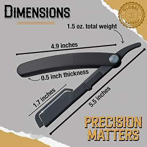Patented Straight Edge Razors for Men, Close Shaving Razor for Beard with 10+1 Disposable Blade Heads, Easy to Use and Replace Single Edge Razor Blades, Professional and Home Use (Black)