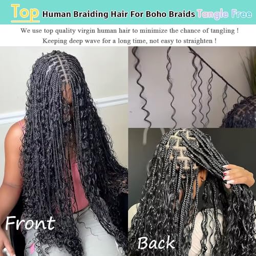 Ombre Braiding Hair Deep Water Wave Bulk Human Hair 18 Inch 6 Bundles/Pack 150g No Weft Curly Human Hair for Boho Braids Hair Extensions Knotless 12A Virgin Ombre Balayage 4/27