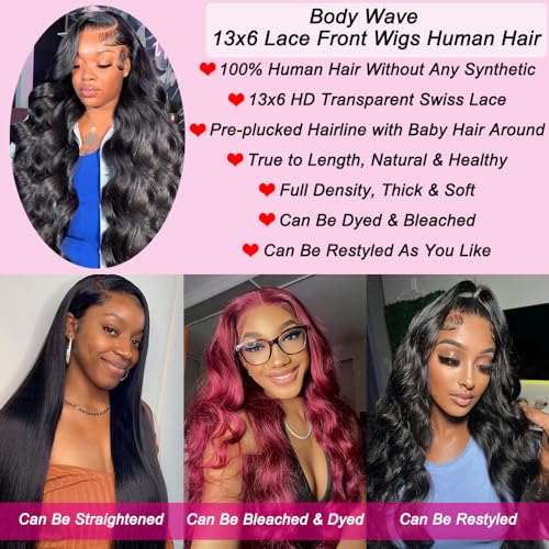26 Inch Body Wave Lace Front Wigs Human Hair 13x6 Lace Frontal Wigs for Black Women 180% Density HD Transparent Lace Wigs for Women Pre Plucked Gluless Wigs Human Hair HD Lace Front Wigs Human Hair