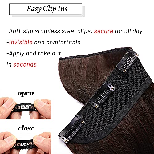 S-noilite One Piece Clip in Extensions Human Hair 5 Clips 3/4 Full Head Dark Brown Hair Extension for Women,One-Piece Design Clip on Hairpieces 18 Inch 90g