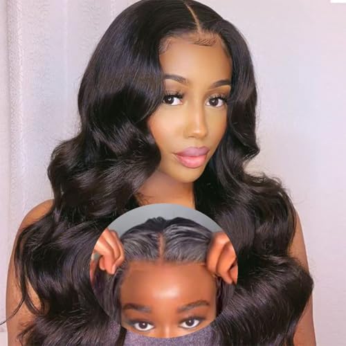 Wear and Go Glueless Wig - Body Wave Lace Front Human Hair Wigs for Black Women - Pre Plucked and Pre Cut 4x4 Lace Closure - No Glue Needed for Beginners (22 Inch)