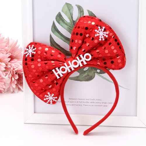 Red Bow Headband Red Glitter Bowknot Christmas Headbands for Women Girls Sequin Bow Headband Snowflake Hairband Red Hair Hoop Winter Hair Accessories for Christmas Party Gift 1PCS, One Size Fits Most