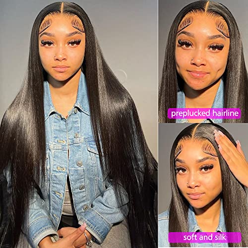 Lace Front Wigs Human Hair Straight 13x4 HD Transparent Lace Frontal Human Hair Wigs Pre Plucked with Baby Hair 180% Density (22inch)