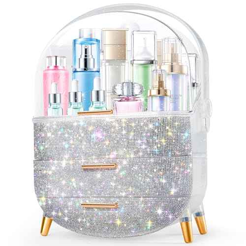 Teen Girls Gift Makeup Organizer, Skincare & Jewelry Storage, Cosmetics Display Case, Makeup Holder, Bathroom Organizer (Bling Rhinestone)