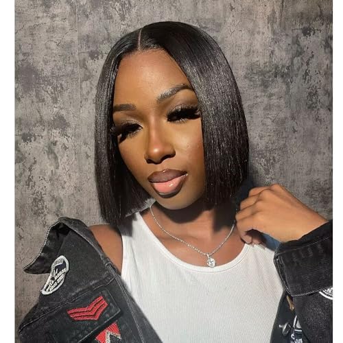 2X6 Deep Parting SKINLIKE Real HD Human Hair Short Bob Wigs Pre Plukced 0.10mm Ultra-thin Invisible Swiss HD Lace Closure Single Knot Undetectable Melted Lace Closure Wigs 180% Density 10Inch