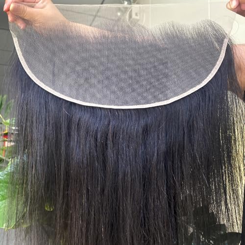 Perismoda 13x6 Full Lace Frontal Closure 18 Inch Straight HD Transparent Lace Frontal Ear to Ear 12A Brazilian Virgin Human Hair Lace Closure Pre Plucked Bleached Knots Natural Black