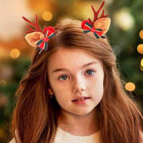 BARTOSI Christmas Hair Clip Reindeer Antlers Hair Clips Xmas Bow Hairpin Christmas Hair Accessories for Women and Girls (Pack of 2)