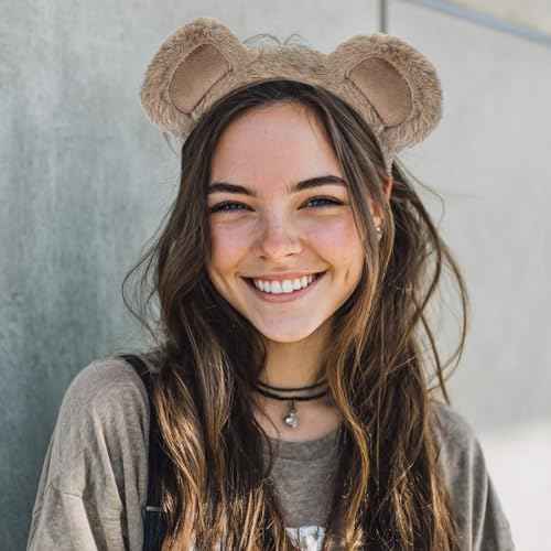 Brown Bear Ear Headband Halloween Cosplay Plush Short Fur Animal Ears Christmas Party Costume for Women (bear ear)