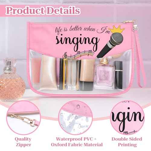 Music Lover Gift for Women Girls Singing Makeup Bag Appreciation Gift for Music Teacher Cosmetic Bag Christmas Birthday Present for Vocalist Singer Musician Zipper Travel Pouch Toiletry Pouch