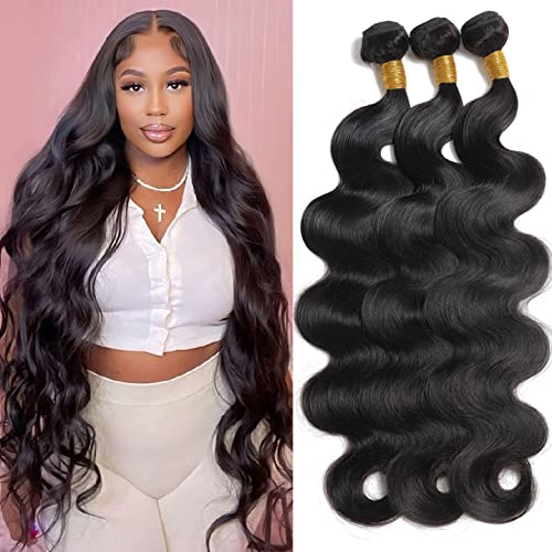Body Wave Bundles (20 20 20 Inch) 12A Brazilian Human Hair body Wave 3 Bundles 100% Unprocessed Brazilian Virgin Hair Natural Black Weave Hair Extensions