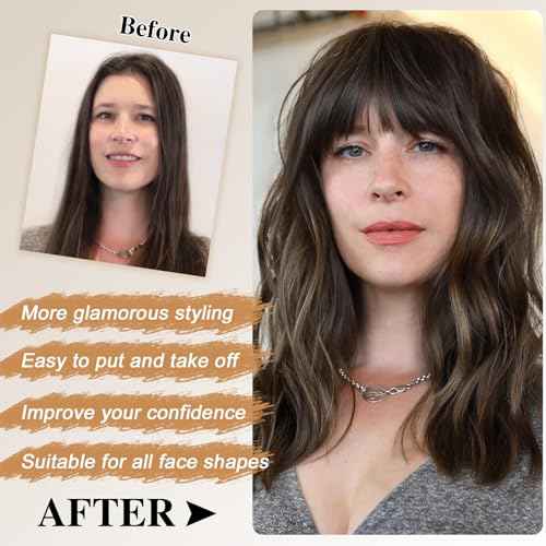 Clip in Bangs Real Human Hair,Dark Brown Bangs Hair Clip on Fake Bangs with Temples for Women Daily Wear(Dark Brown)