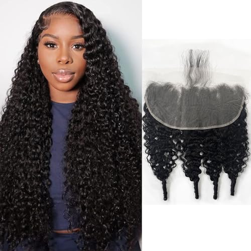 HD Lace Frontal 13x6 Transparent Lace Ear to Ear 16 Inch Burmese Curly Frontal Human Hair 100% Unprocessed Virgin Lace Closure Human Hair Pre Plucked with Baby Hair 150% Density