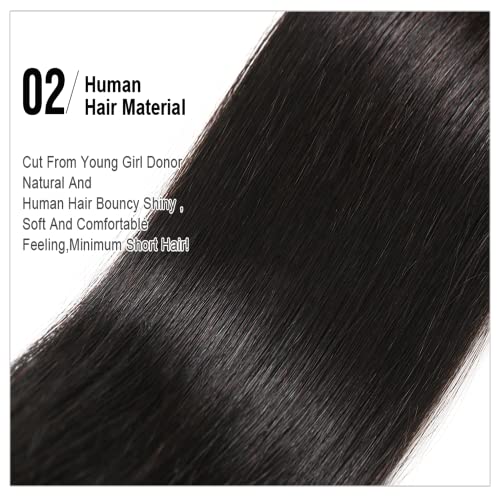 12A Straight Bundles Human Hair (18 16 14 Inches) 100% Unprocessed Brazilian Virgin Straight Weave Human Hair Bundles Natural Color Hair Extensions