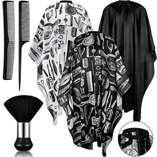 SATINIOR 6 Pcs Professional Salon Barber Capes Waterproof Hair Cutting Capes with Neck Duster and Combs Brush with Adjustable Snap Closure for Women Men Hair Stylist Salon Barbershop Hairdressing