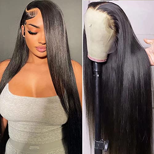 24 Inch HD Lace Front Wig 13x4 Lace Front Wig Straight Human Hair Wig 180% Density 9A Brazilian Virgin Human Hair Lace Front Wig for Women Natural Hairline