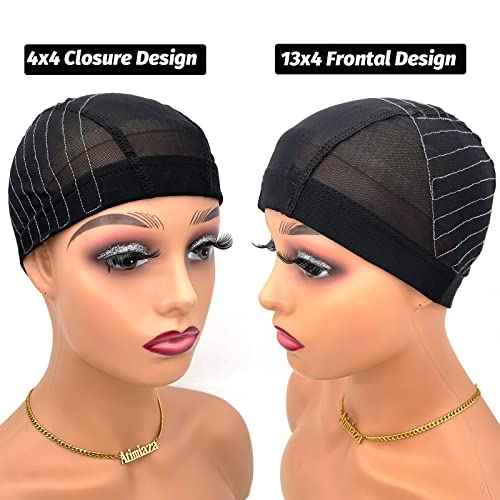 Wig Cap with Guideline Map for Wig Making, Stretchable Mesh Dome Caps with 1 Elastic Band and 4 Wig Combs for Beginners Sewing Wig (Medium: 21"-22", 4 * 4 Closure)