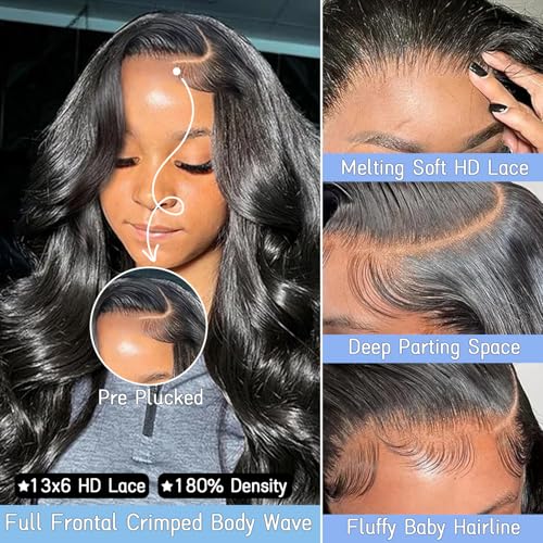 13x6 Lace Front Wigs Human Hair Body Wave Pre Plucked Pre Cut 200% Density Ear-To-Ear Frontal Half Wigs Human Hair Wear and Go Glueless Drawstring Wig 20 Inch