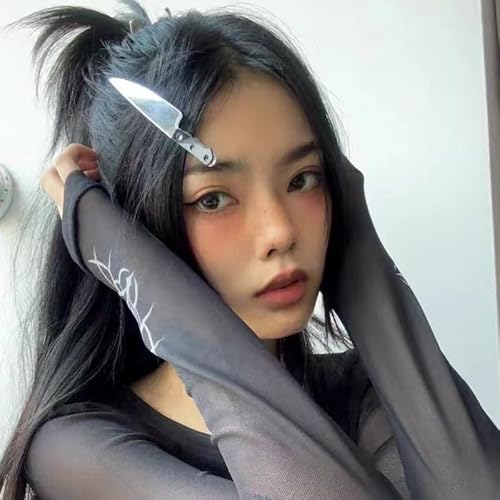 Knife Hair Clip Halloween Mini Hair Clips Gothic Punk Hair Accessories for Women Girls Knife Shaped Hair Clip Creative Hip Hop Tableware Knife Hair Pin 2 Pack Hair Clips for Halloween Cosplay Party
