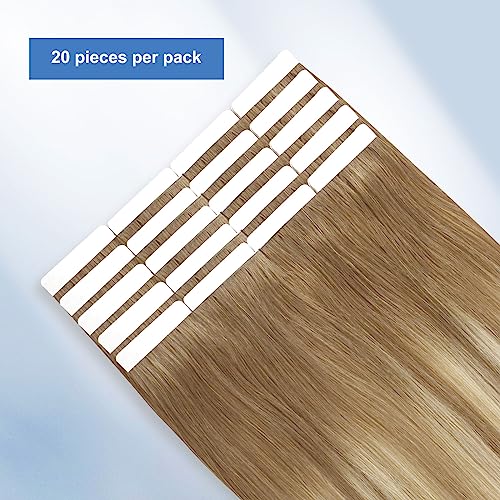 Sixstarhair Blonde Balayage Tape In Hair Extensions Seamless Skin Weft Invisible Double Sided Tape Glue In Hair for Women,Brown Fading to Ash Blonde [Color B8-60#-20 inch]