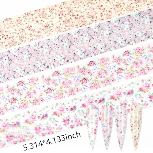 DANNEASY 10 Rolls Flower Nail Art Foil Transfer, Floral Spring Aurora Nail Stickers Foil Sheets, Starry Sky Nail Foils, Holographic Manicure Decals for Women Girls Manicure Tips Supplies