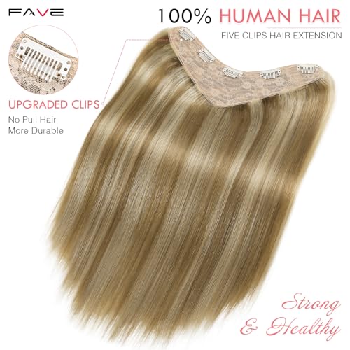FAVE 16 Inch Human Hair Clip in Extensions 110g Blonde Hair Extensions Seamless & Invisible Highlight Clip in Hair Extensions for Volume & Length