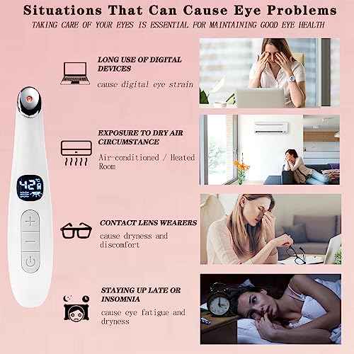 Eye Lift Wand, 3 in 1 Vibrating Red Light 98¡ÆF to 113¡ÆF LCD Display Eye Massager for Dry Eyes, Dark Circles and Puffiness, Electrical Face, Neck Sculpting Pen for Fine Lines and Wrinkles